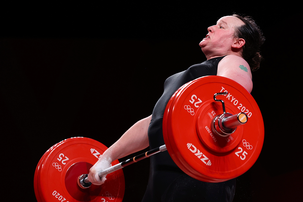 New Zealand lifter Laurel Hubbard in action during the Women's +87kg Weightlifting event at the Tokyo International Forum, Tokyo, Japan, on Monday