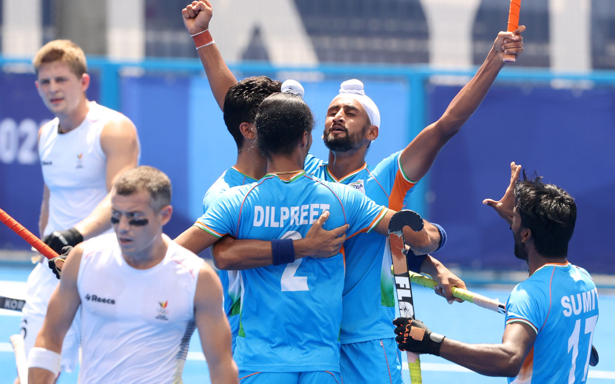 Mandeep Singh celebrates scoring India's the second goal. 