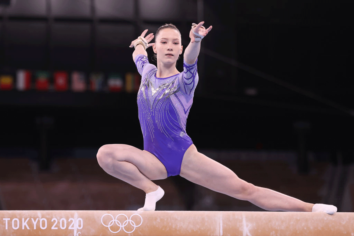 ROC's Vladislava Urazova competes during the Women's Balance Beam Final