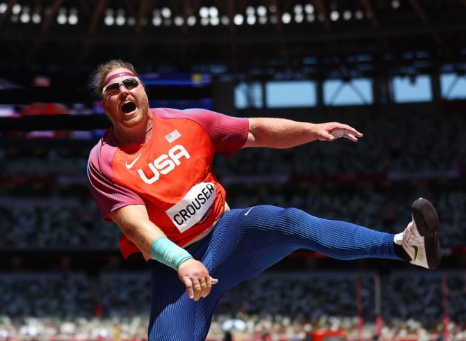 Ryan Crouser of the United States in action during the men's Shot Put final. 