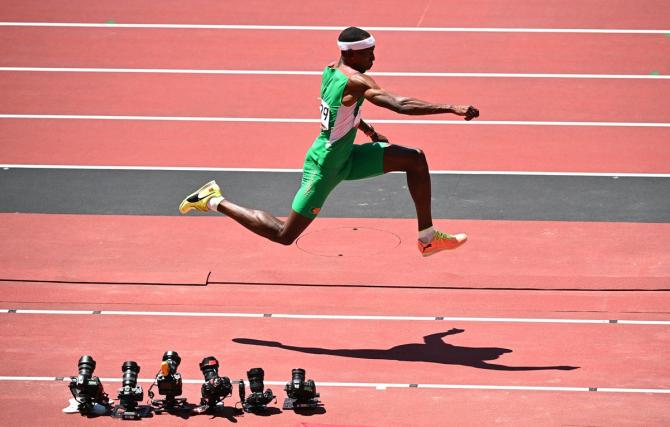 Portugal's Pedro Pablo Pichardo competes in the men's Triple Jump final. 