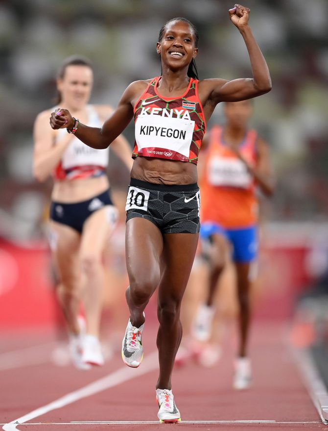 Kenya's Faith Kipyegon wins the gold medal during the women's 1500 metres final.