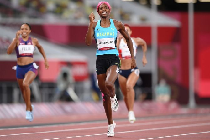 Shaunae Miller-Uibo of Bahamas competes in the women's 400 metres final.