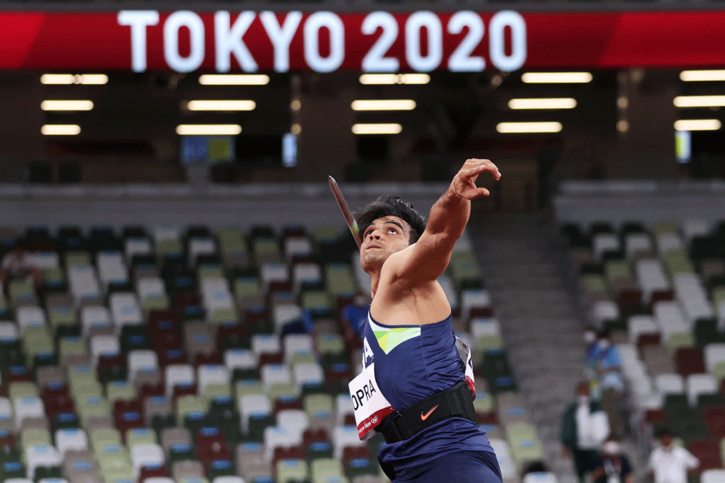 India's Neeraj Chopra in action during the Tokyo Olympic Javelin Throw final on Saturday