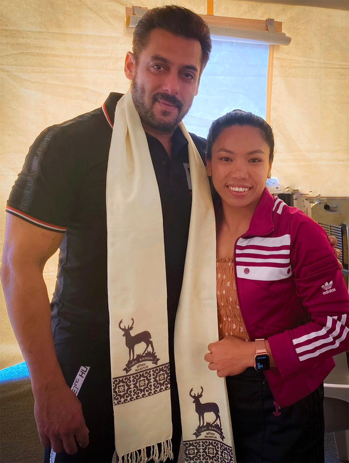 Bollywood superstar Salman Khan met Tokyo Olympic silver medallist Mirabai Chanu on Wednesday