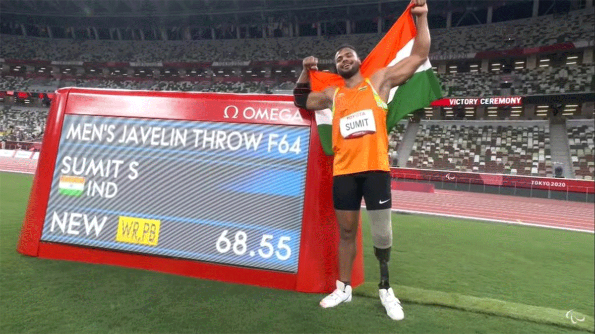 The 23-year-old Sumit Antil clinched India's second gold at the ongoing Paralympics in Tokyo on Monday, shattering the men's F64 category world record multiple times in a stunning Paralympic Games debut performance of 68.55m.