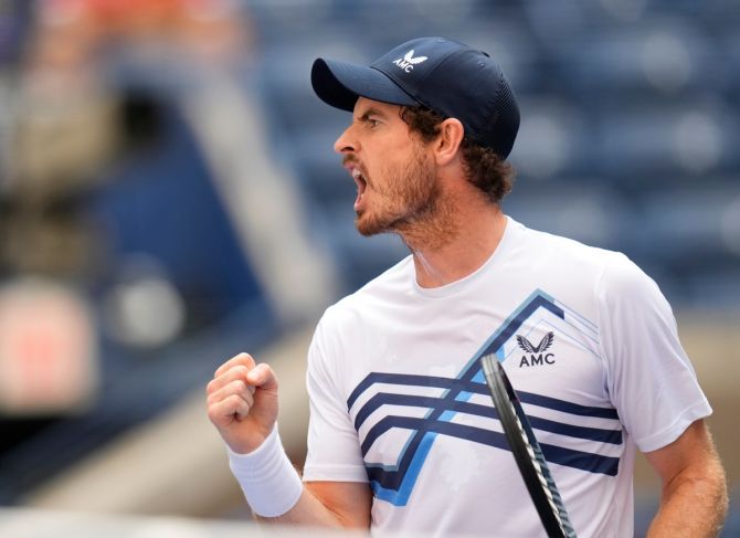 Great Britain's Andy Murray reacts after scoring a winner against Greece's Stefanos Tsitsipas Day 1 of the 2021 US Open tennis tournament, at USTA Billie King National Tennis Center, on Tuesday.