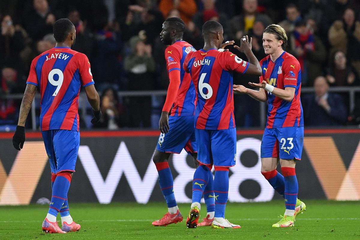 Conor Gallagher, extreme right, scored two goals for Crystal Palace