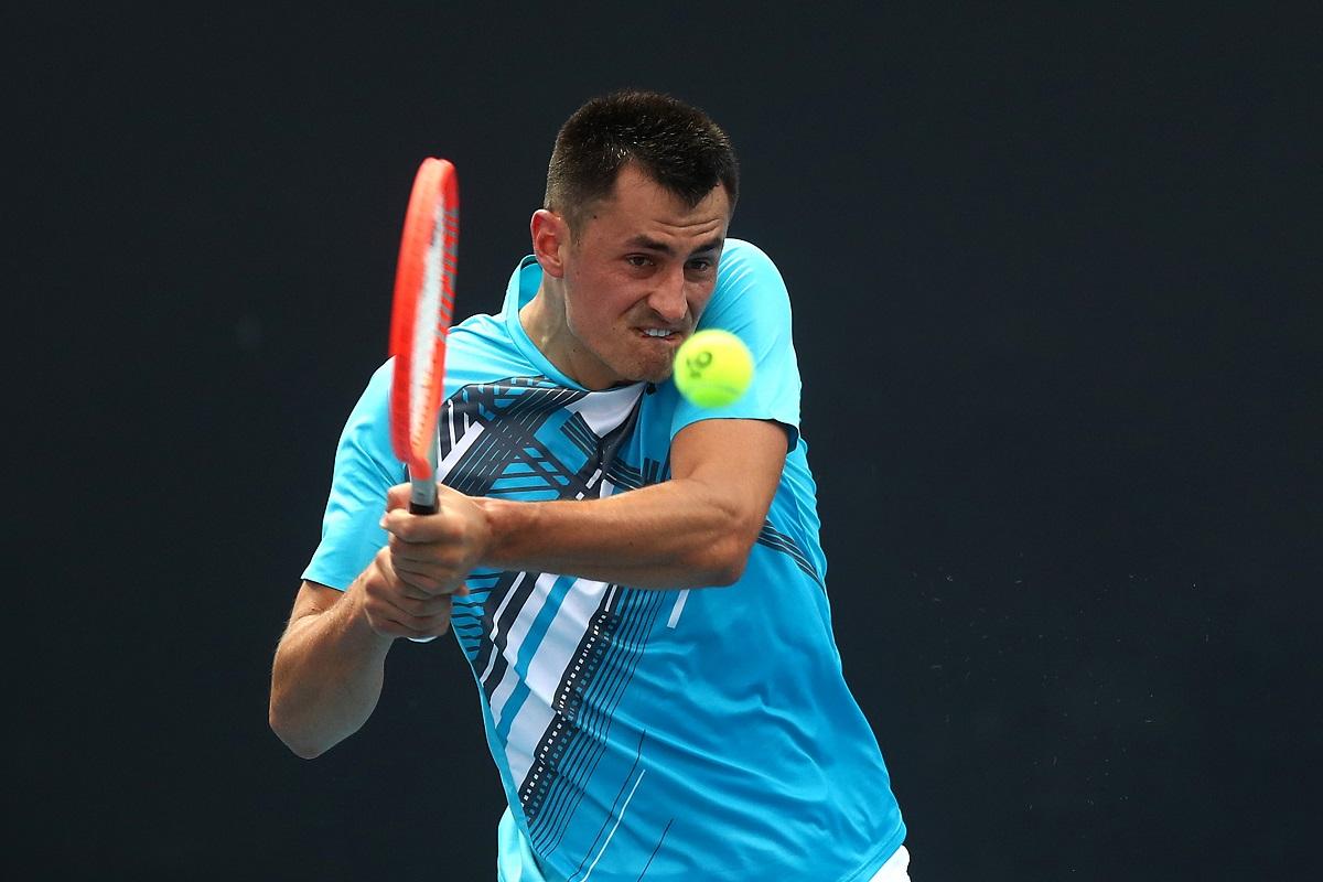 Bernard Tomic in action during the 2021 Australian Open