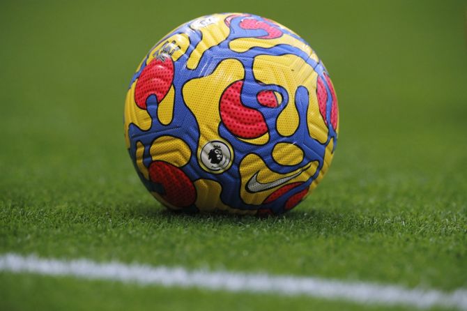 General view of the Premier League branded winter ball before the Manchester United - Crystal Palace match, at Old Trafford, Manchester, on December 5, 2021.