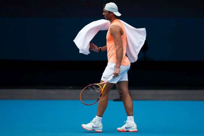Number 2 seed Rafael Nadal at a practice session in Melbourne, ahead of the Australian Open, on Wednesday. 