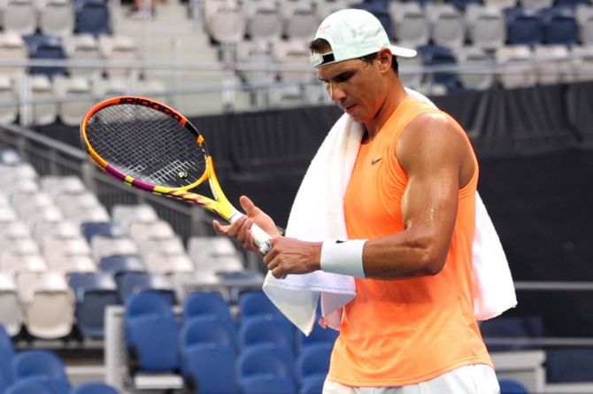 Spain's Rafael Nadal during a practice session on Saturday. Nadal, who has won the Australian Open just once back in 2009, is scheduled to get his campaign underway on Tuesday with a first-round match against Serbian Laslo Djere