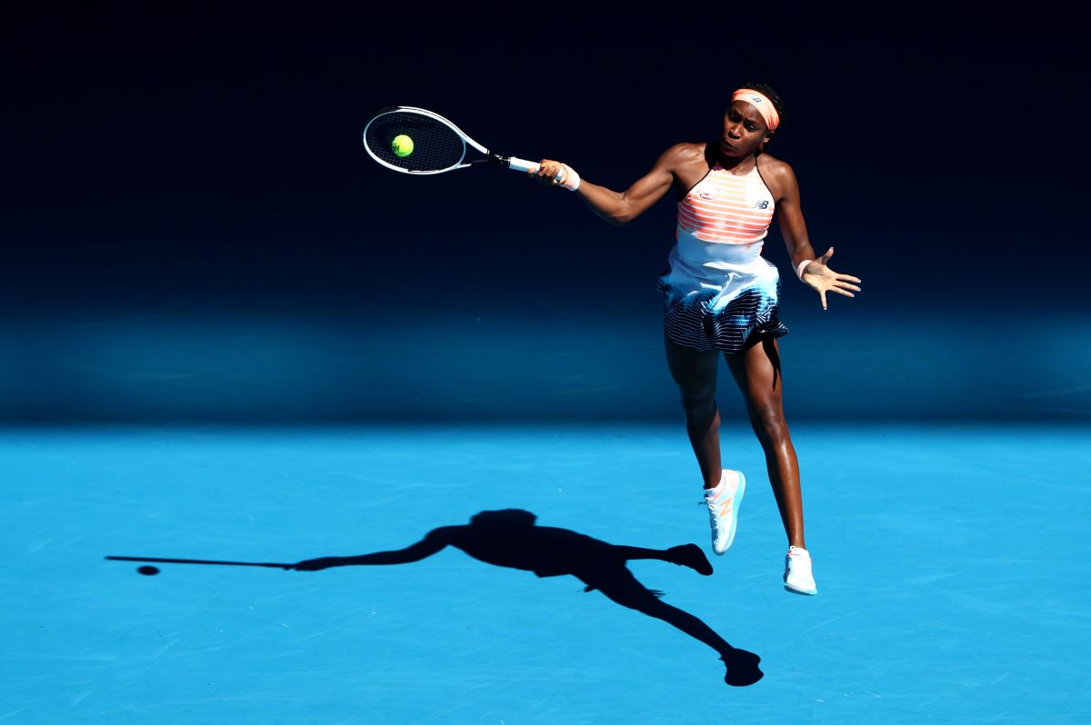 Cori Coco Gauff of the US returns during her first round match against Switzerland's Jil Teichmann