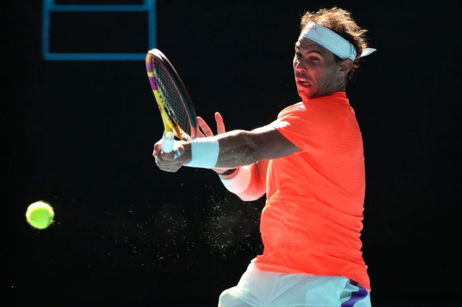 Spain's Rafael Nadal in action during his first round match against Serbia's Laslo Djere