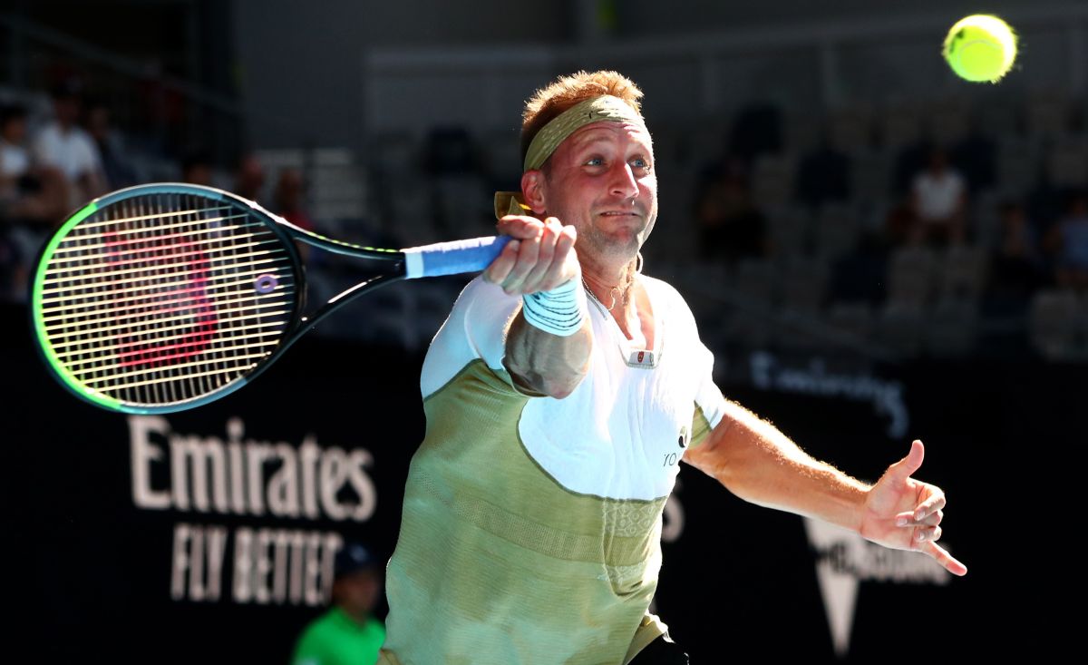 American Tennys Sandgren in action during his first round match against Australia's Alex de Minaur