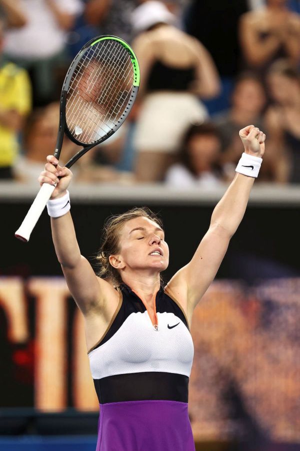 Romania's Simona Halep is relieved after winning her women's singles second round match against Australia's Ajla Tomljanovic. 