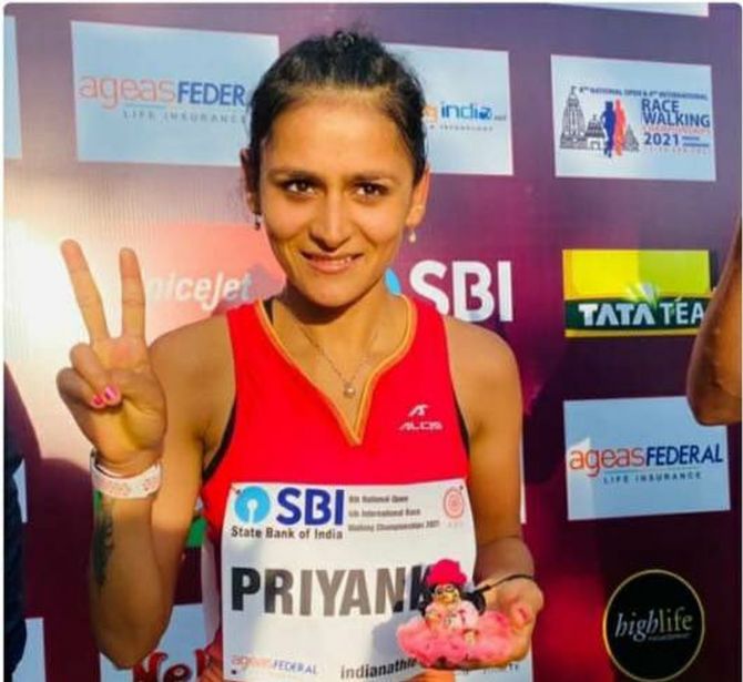 Priyanka Goswami shattered a national record in the women's 20km event while qualifying for the Tokyo Olympics