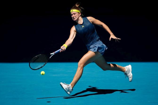 Karolina Muchova in action during her win over Ashleigh Barty.