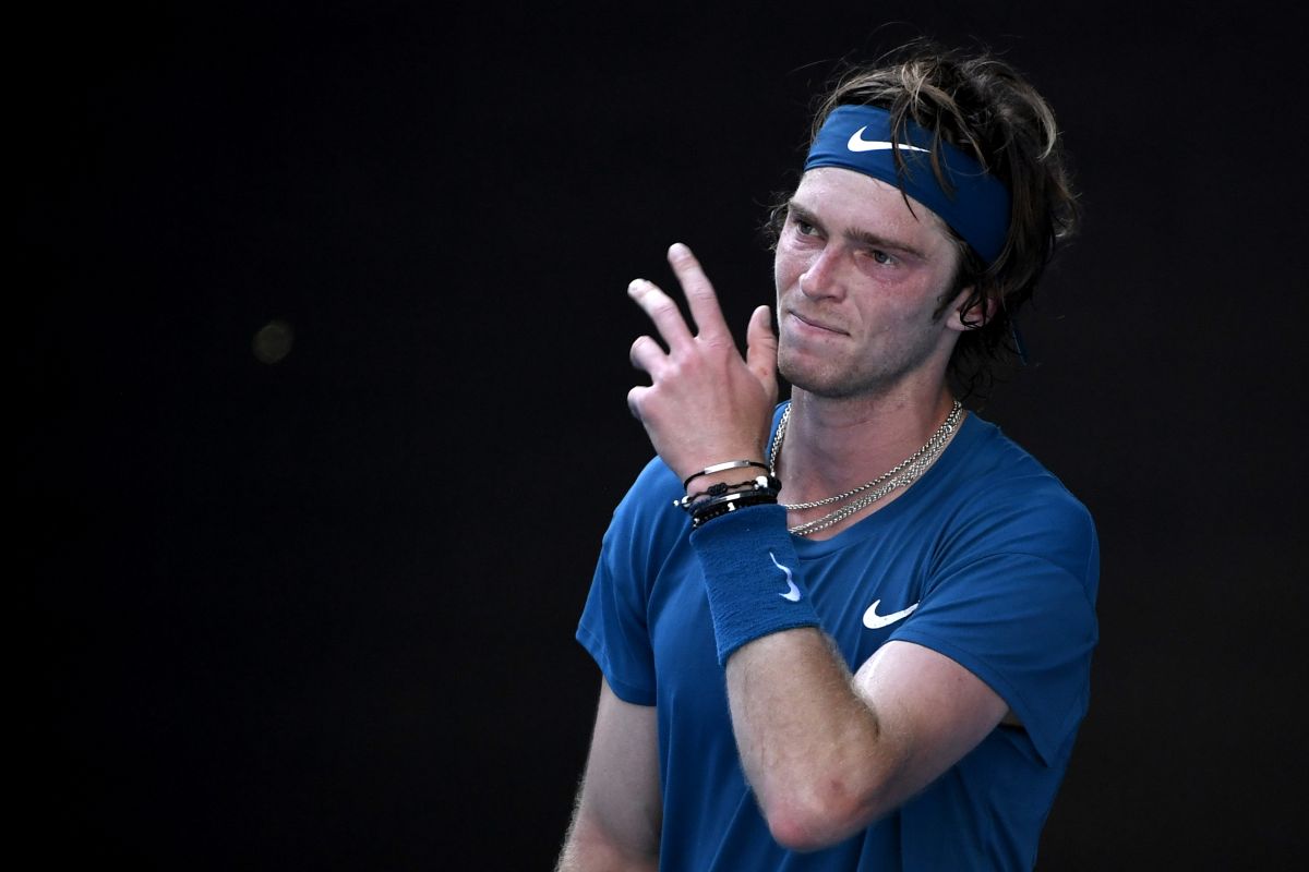 Andrey Rublev looks dejected after losing a point 