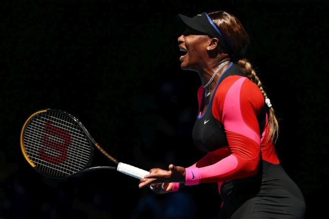 Serena Williams shows her frustration.