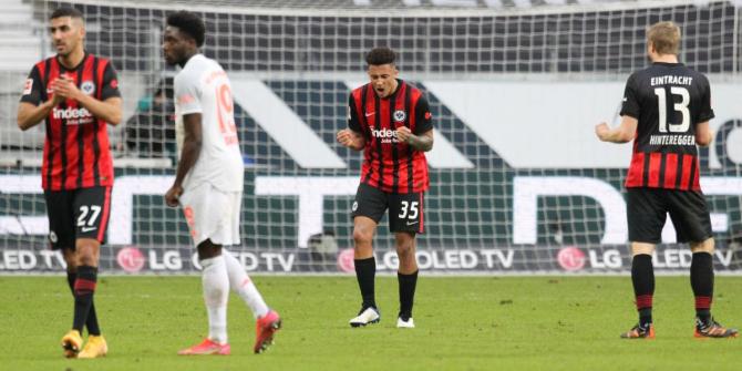 Eintracht Frankfurt's Tuta celebrates after the match against Bayern Munich at Deutsche Bank Park, Frankfurt, on Saturday