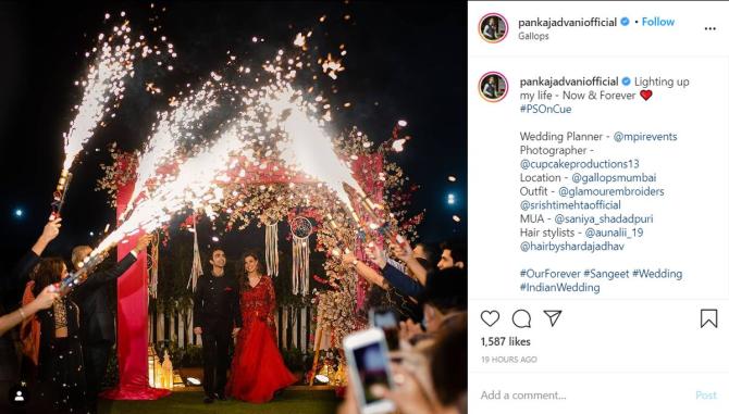 Pankaj Advani and Saniya Shadadpuri at their sangeet ceremony 