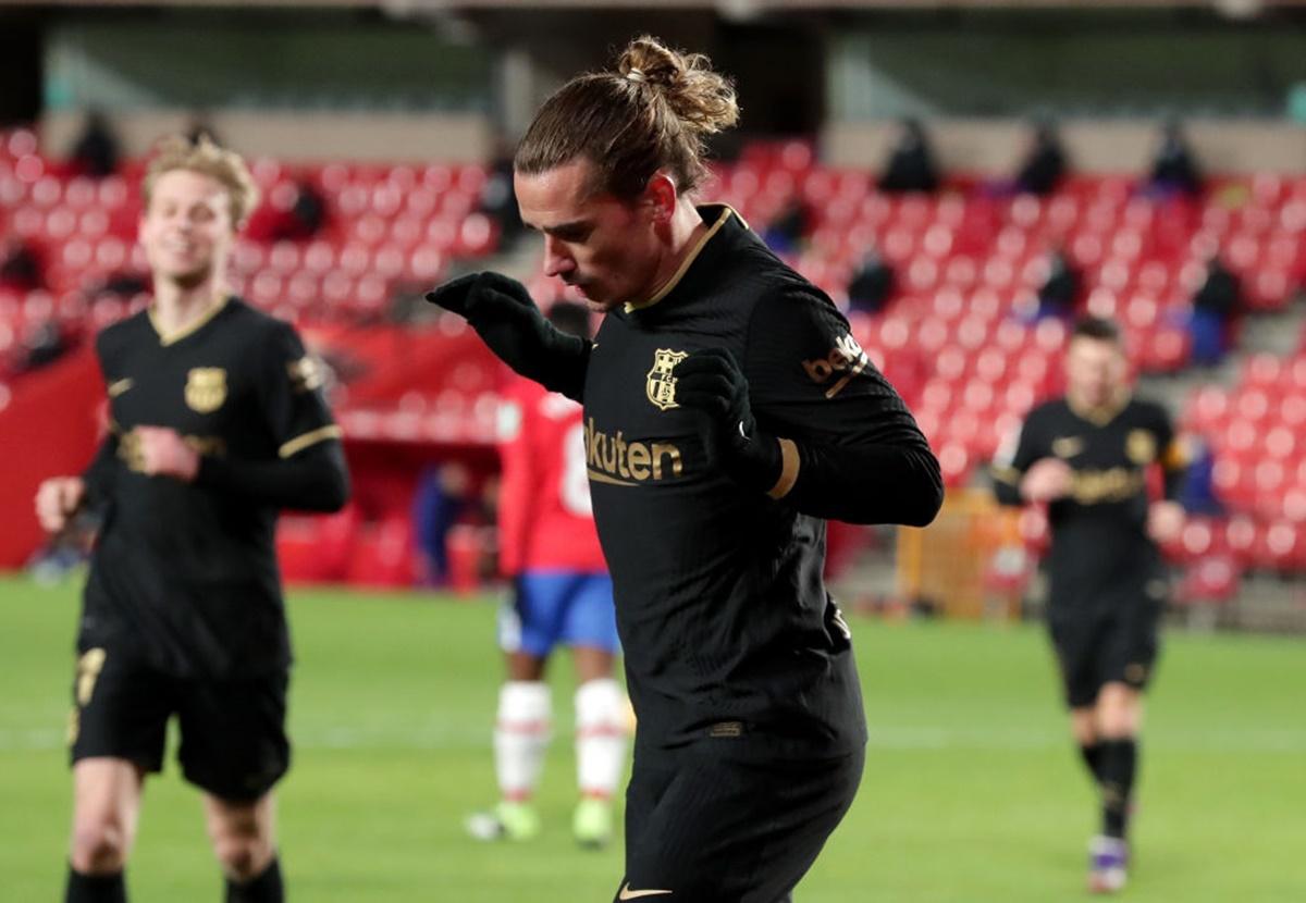  Antoine Griezmann celebrates after scoring Barcelona's fourth goal.