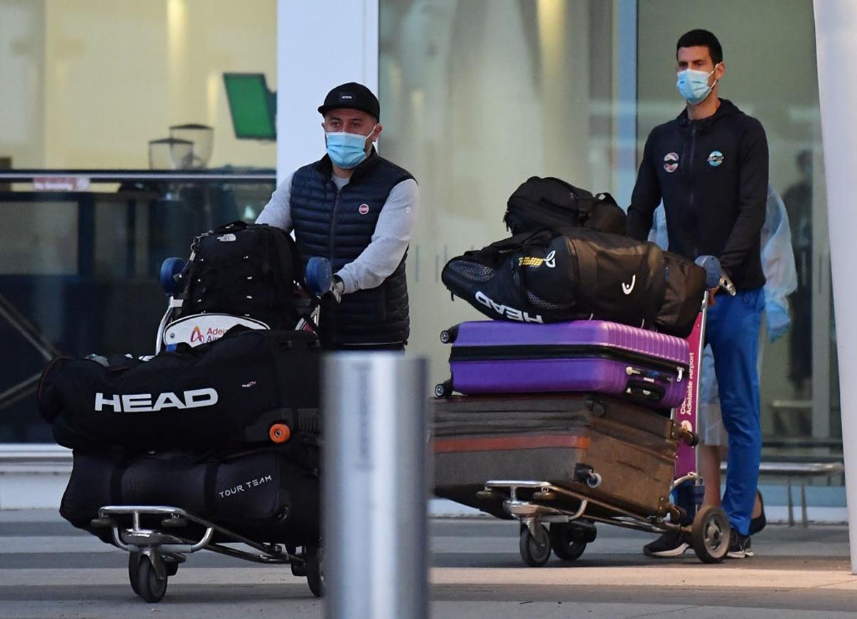 Novak Djokovic arrives at Adelaide airport ahead of the Australian Open and lead up events in Melbourne. 