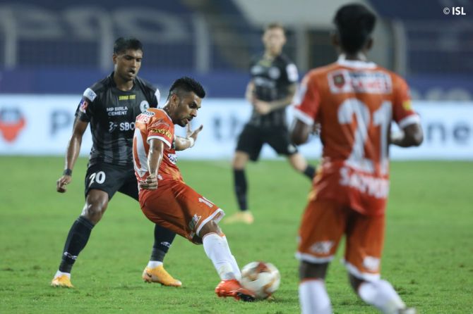 Action from the ISL match between FC Goa and ATK Mohun Bagan in Vasco on Sunday