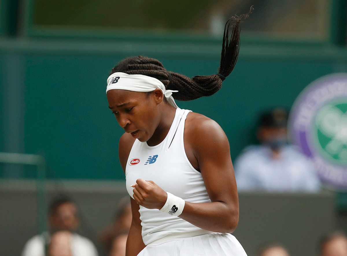 American Coco Gauff celebrates during her second round match against Russian Elena Vesnina