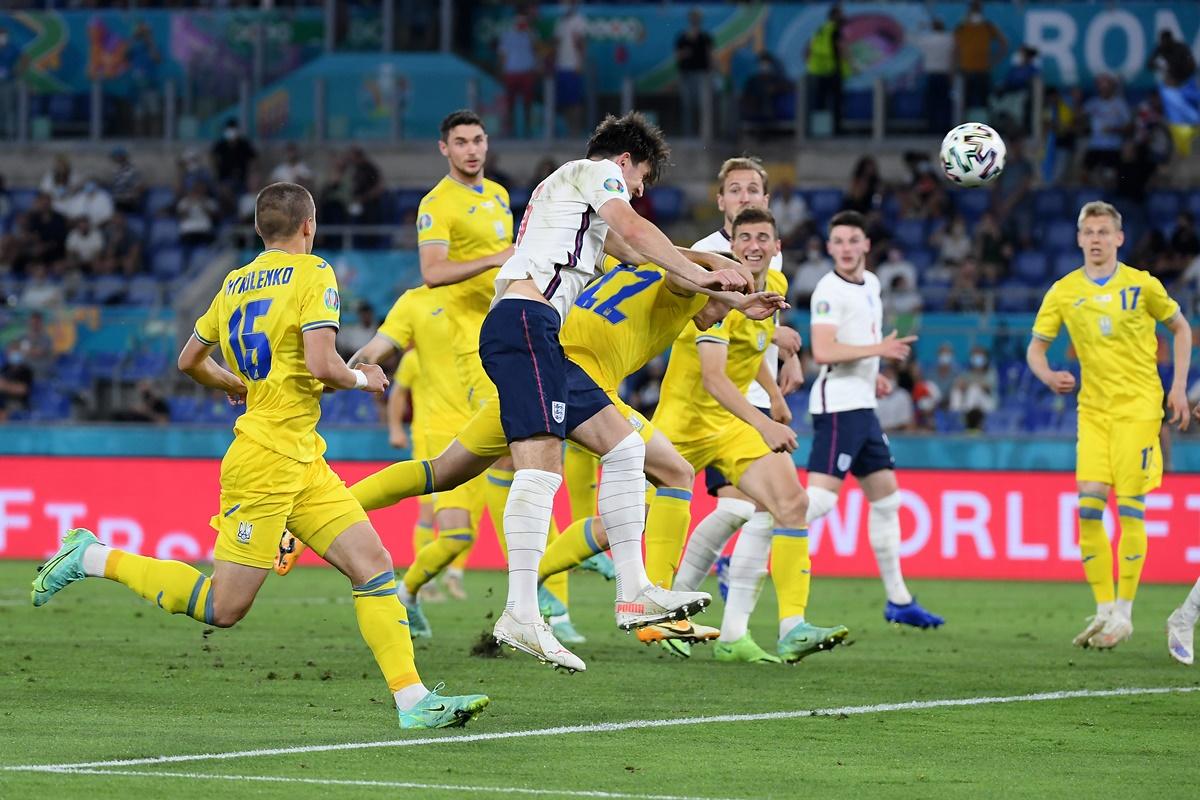 Harry Maguire scores England's second goal with a header.