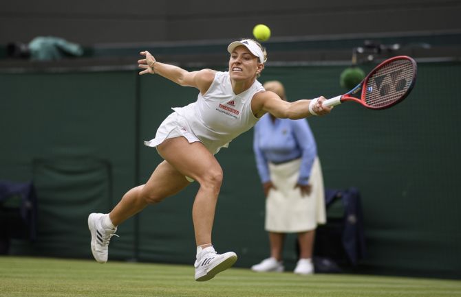 Germany's Angelique Kerber stretches to make a forehand return during her women's singles quarter-final against Karolina Muchova of The Czech Republic.