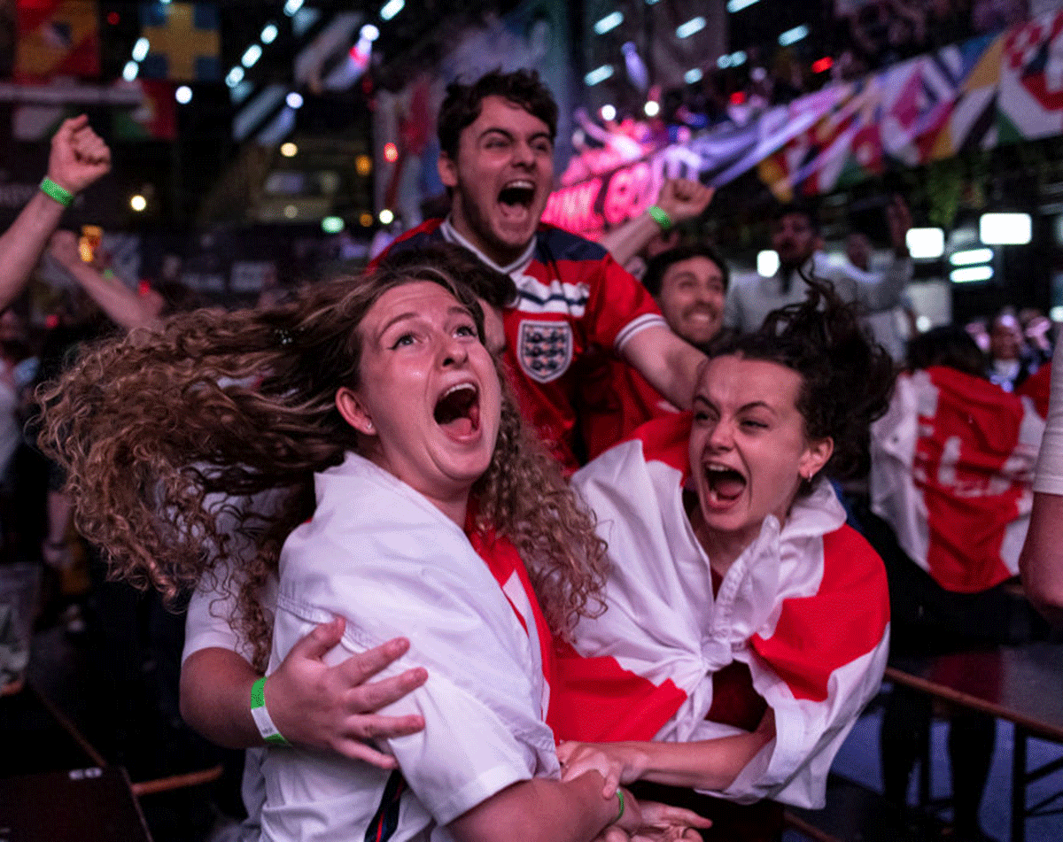 England fans cheer at BOXPARK Croydon 