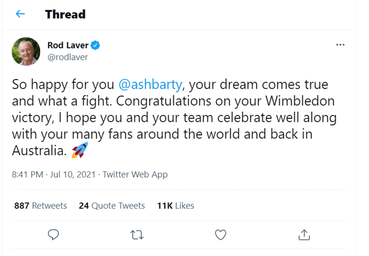 Rod Laver congratulates Ash Barty