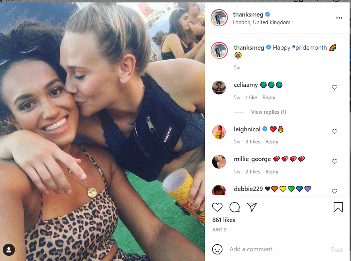 Celia Quansah gets a kiss from Megan Jones 