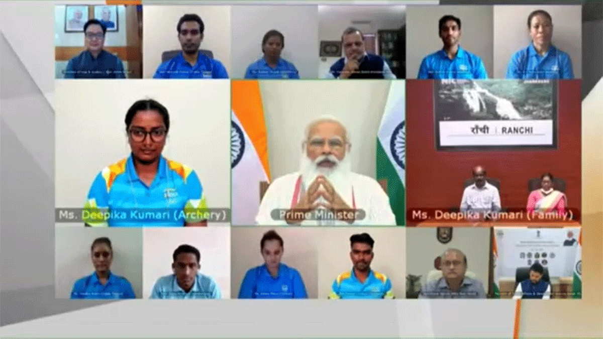 A screengrab of PM Narendra Modi speaking with the athletes on Tuesday