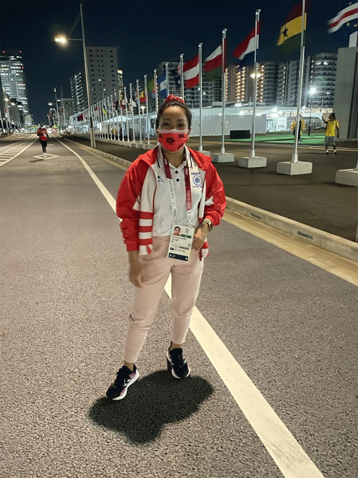 Mirabai Chanu at the Games Village in Tokyo on Friday