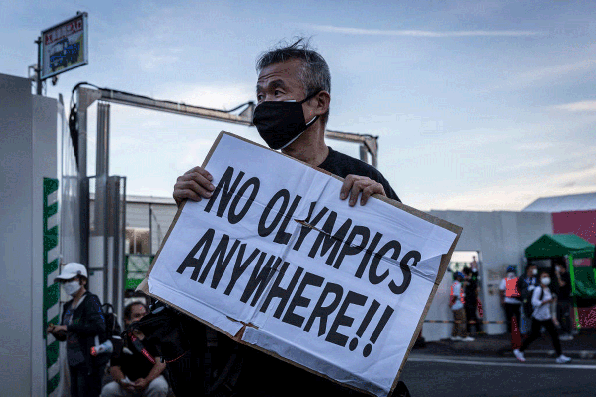 A protester in Tokyo