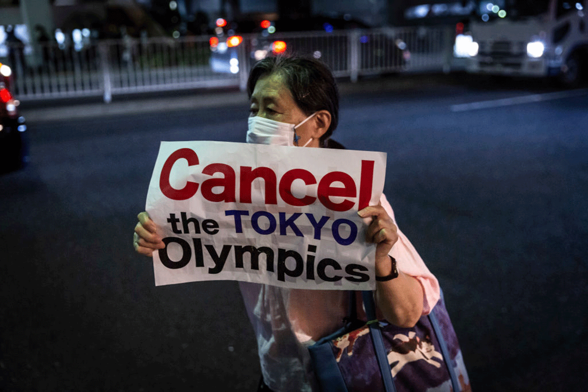 A senior Anti-Olympics protester in Tokyo