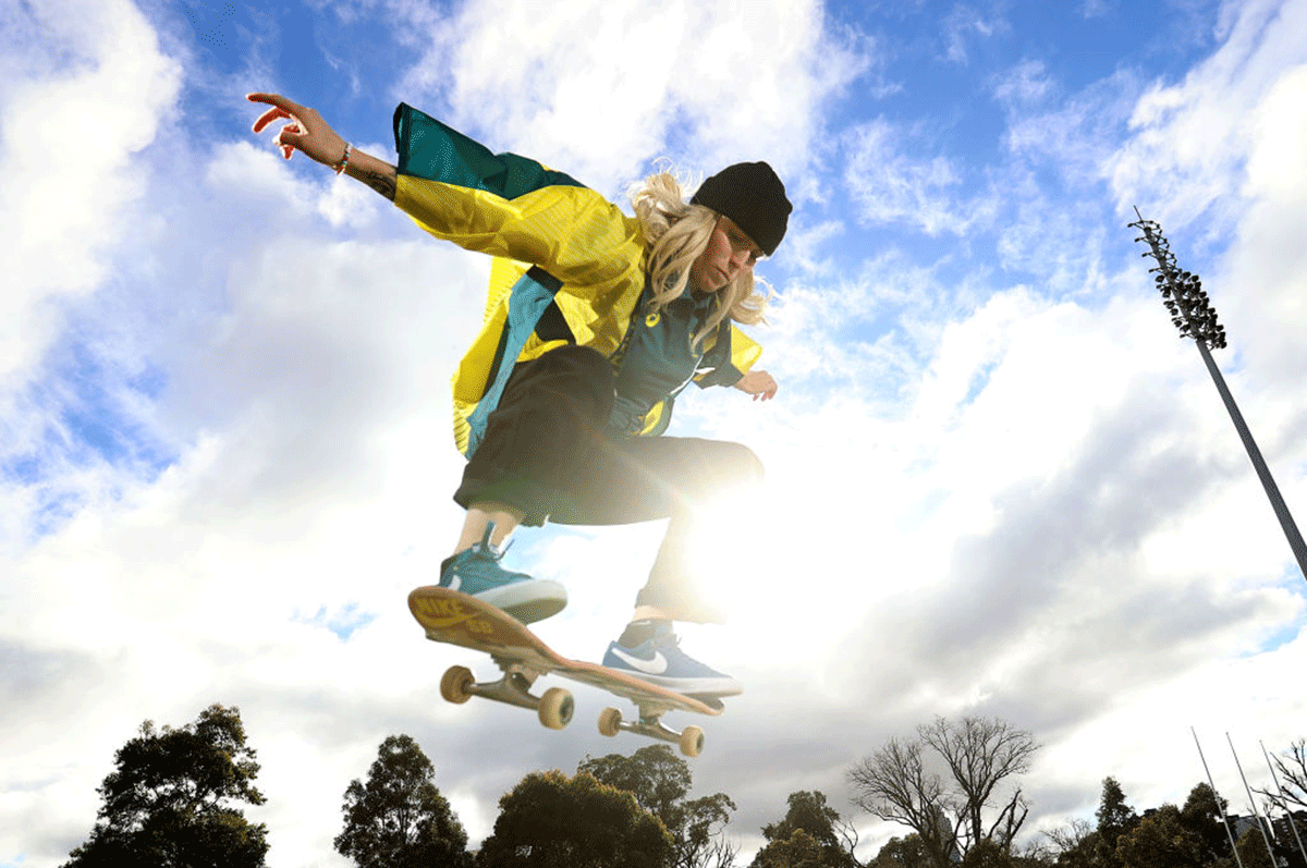 Australian skateboarder Hayley Wilson, poses during the Australian Skateboarding Tokyo Olympic Games Team Announcement at the VIS in Melbourne on July 2. 