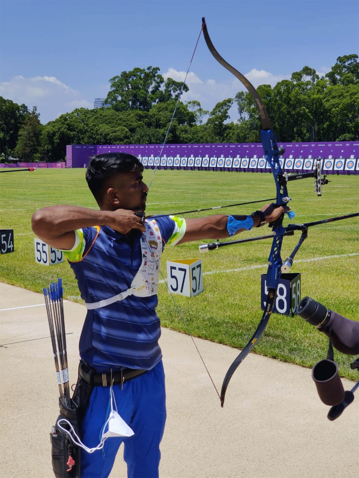 Archer Praveen Jadhav at training at the Tokyo Olympics on Monday 