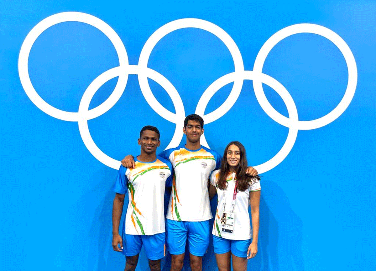 Indian swimmers at the Tokyo Games Village