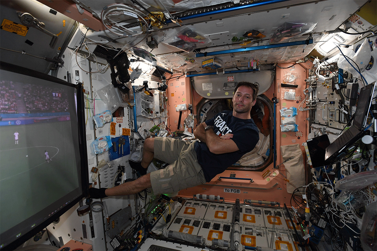 French astronaut Thomas Pesquet watched the Portugal vs France Euro group stage match