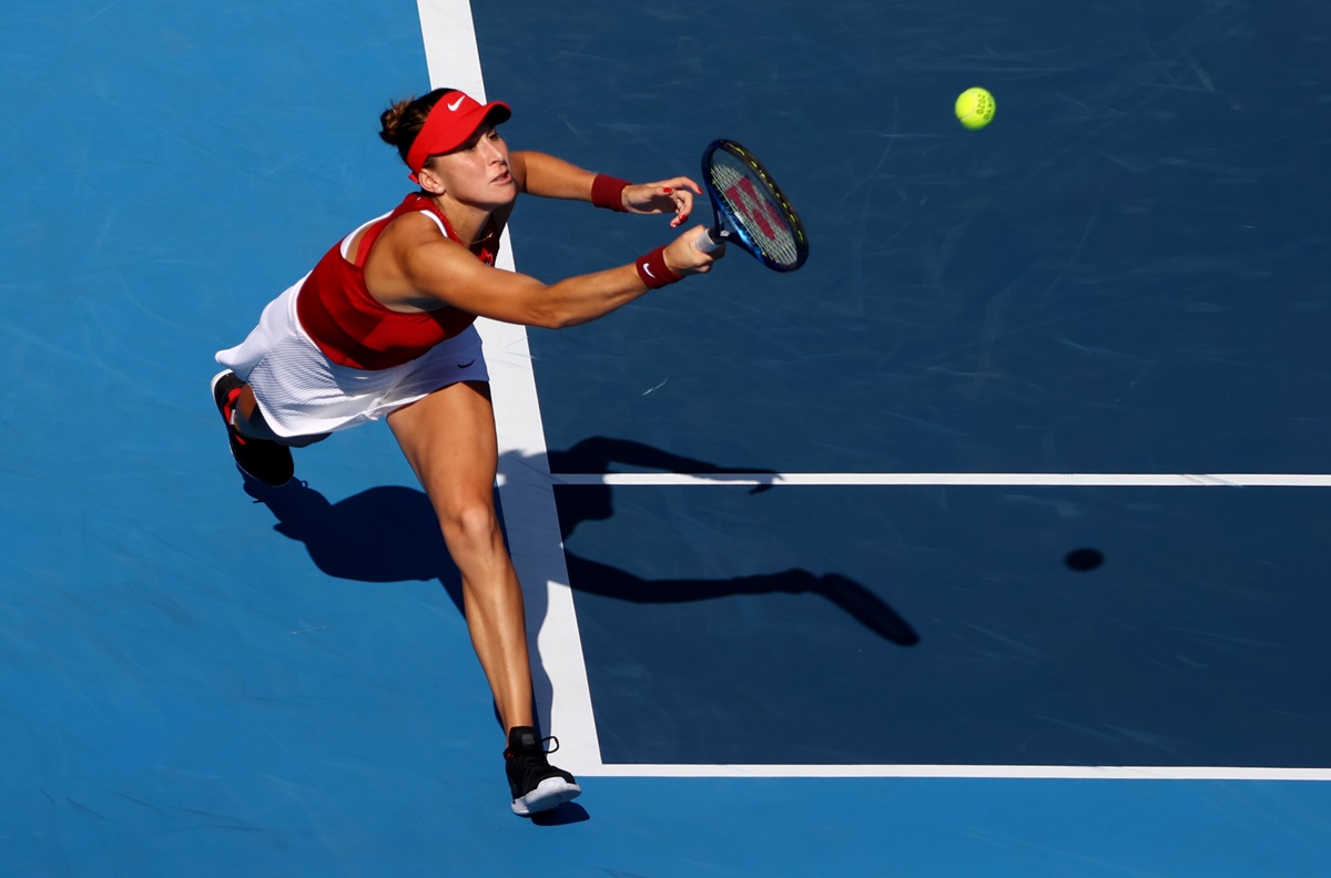 Switzerland's Belinda Bencic in action during her quarter-final against Anastasia Pavlyuchenkova of the Russian Olympic Committee.