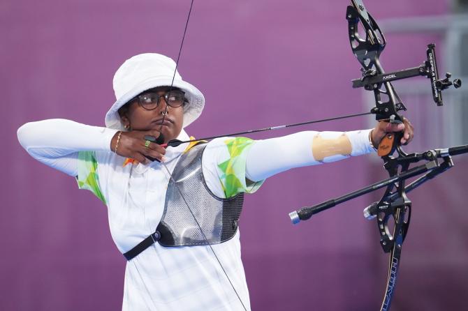 India's Deepika Kumari competes against Jennifer Mucino-Fernandez of the United States in the Olympics 1/16 elimination round