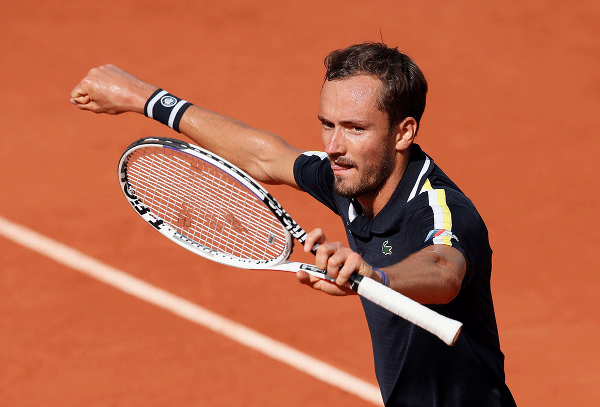  Russia's Daniil Medvedev celebrates on winning his fourth round match against Chile's Cristian Garin