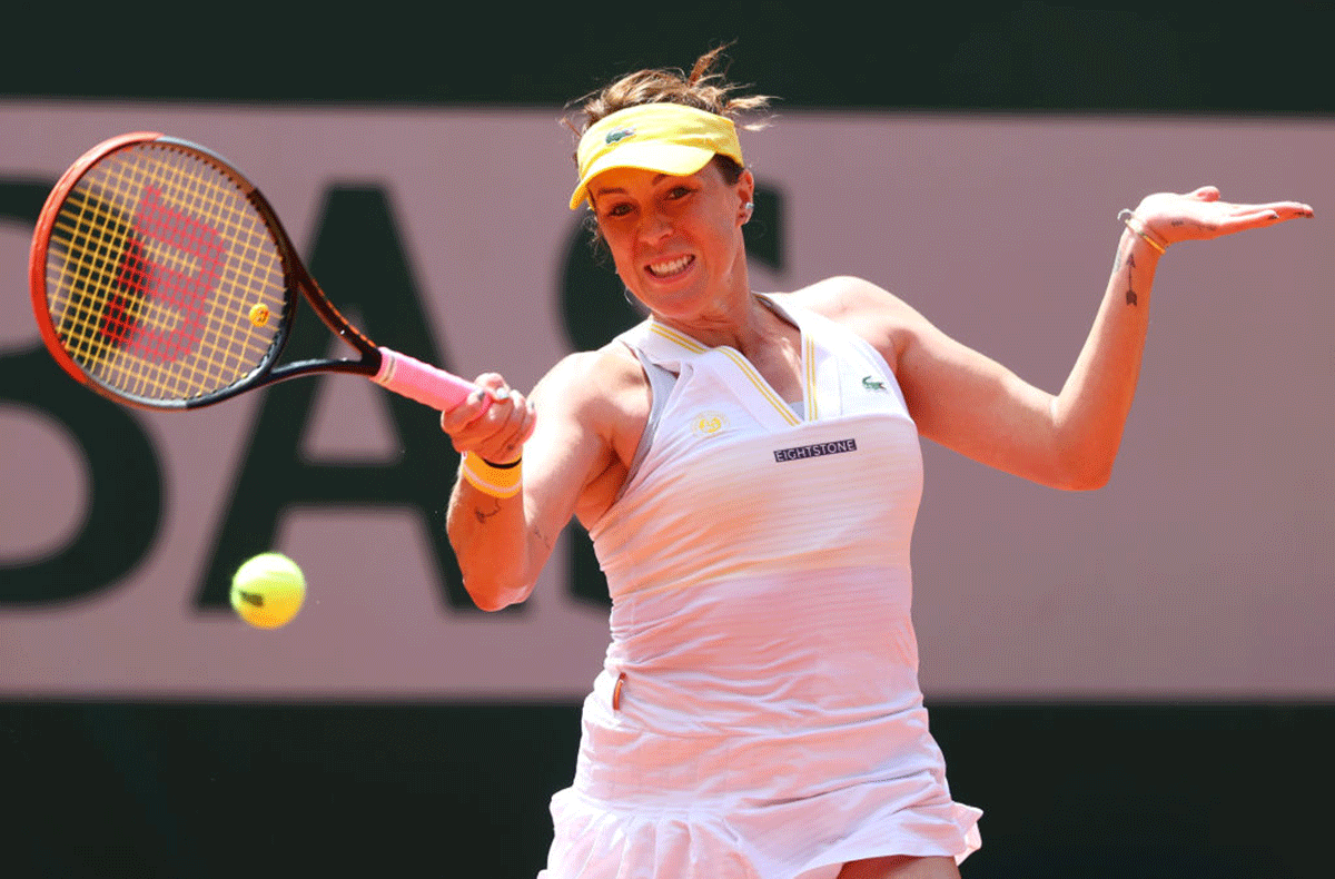 Russia's Anastasia Pavlyuchenkova plays a forehand during her fourth round match against Belarus' Victoria Azarenka