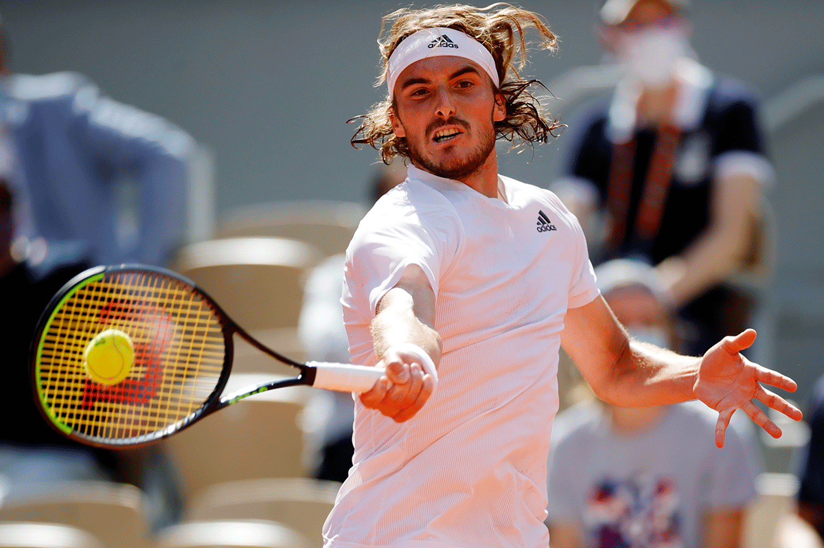 Greece's Stefanos Tsitsipas in action during his fourth round match against Spain's Pablo Carreno Busta