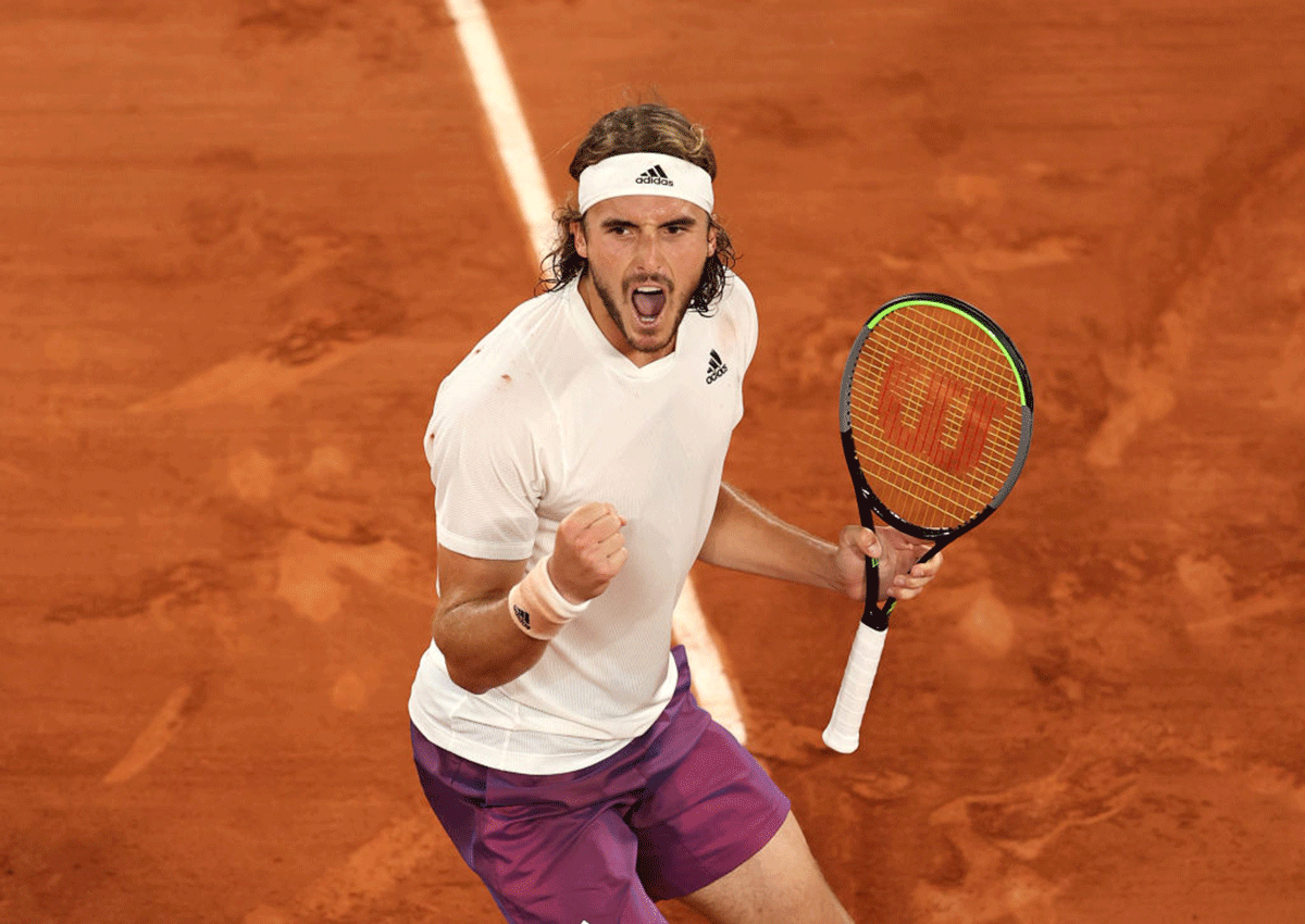 Greece's Stefanos Tsitsipas celebrates match point against Daniil Medvedev