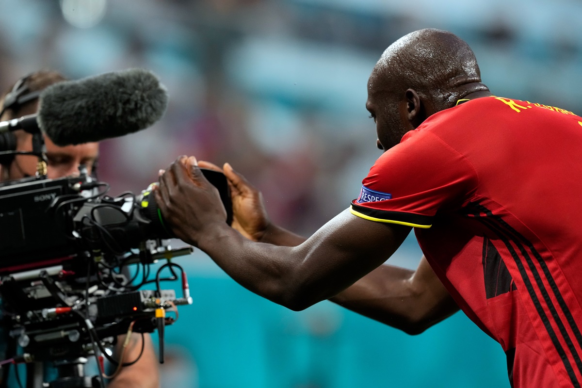 Romelu Lukaku celebrates after putting Belgium ahead in the Euro match against Russia on Saturday